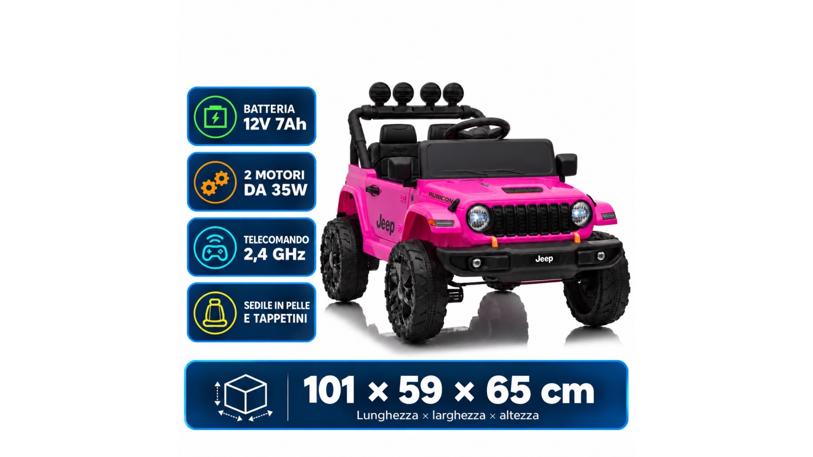 Auto Elettrica Bambini Jeep Wrangler Rubicon 12V Rosa Telecomando