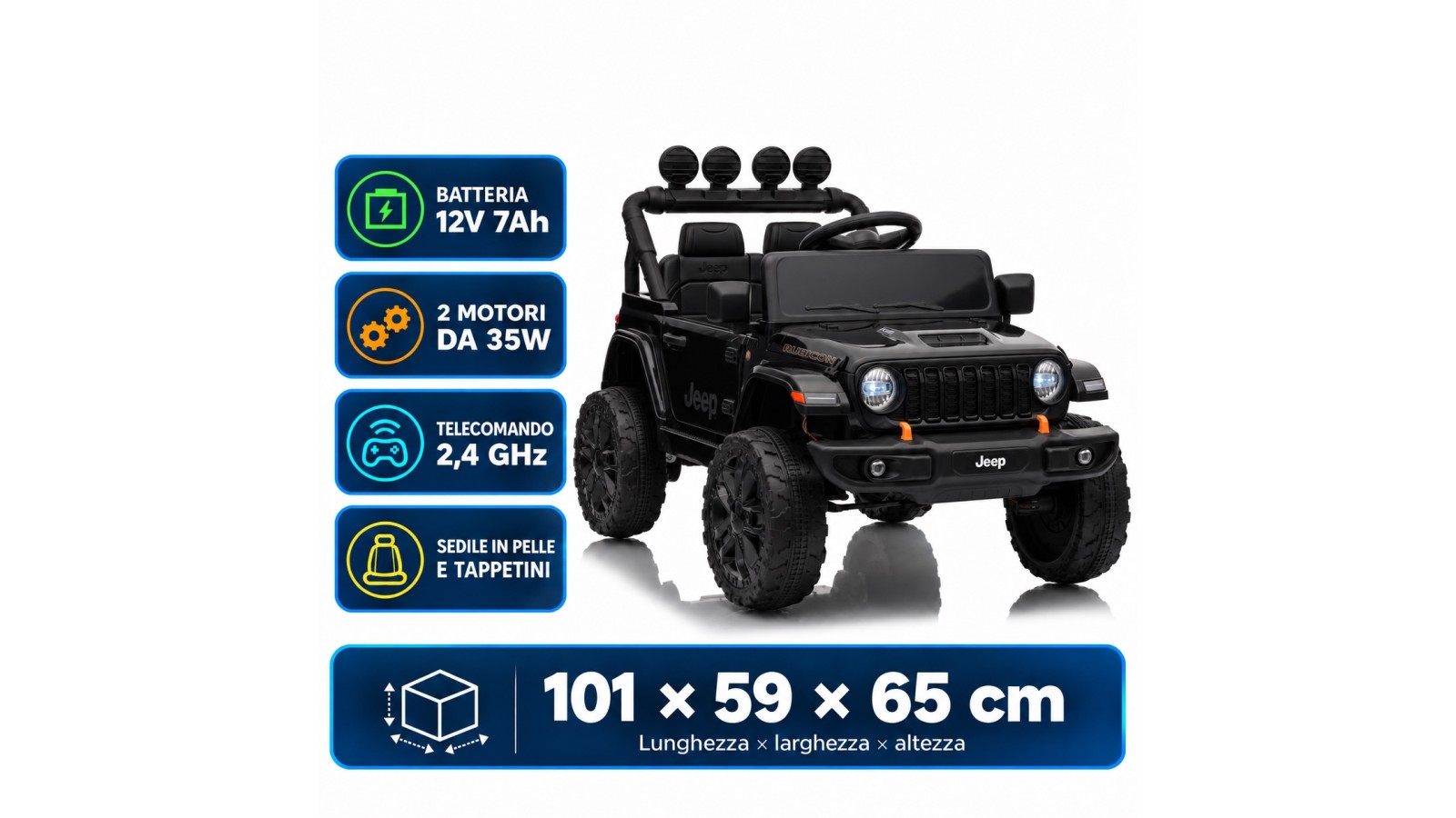 Auto Elettrica Bambini Jeep Wrangler Rubicon 12V Nera Telecomando