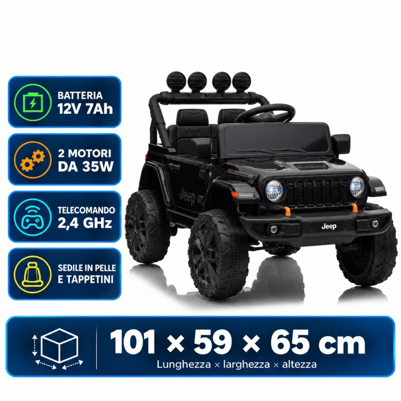 Auto Elettrica Bambini Jeep Wrangler Rubicon 12V Nera Telecomando