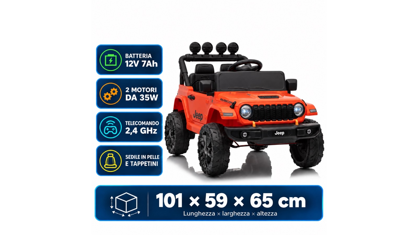 Auto Elettrica Bambini Jeep Wrangler Rubicon 12V Arancione Telecomando