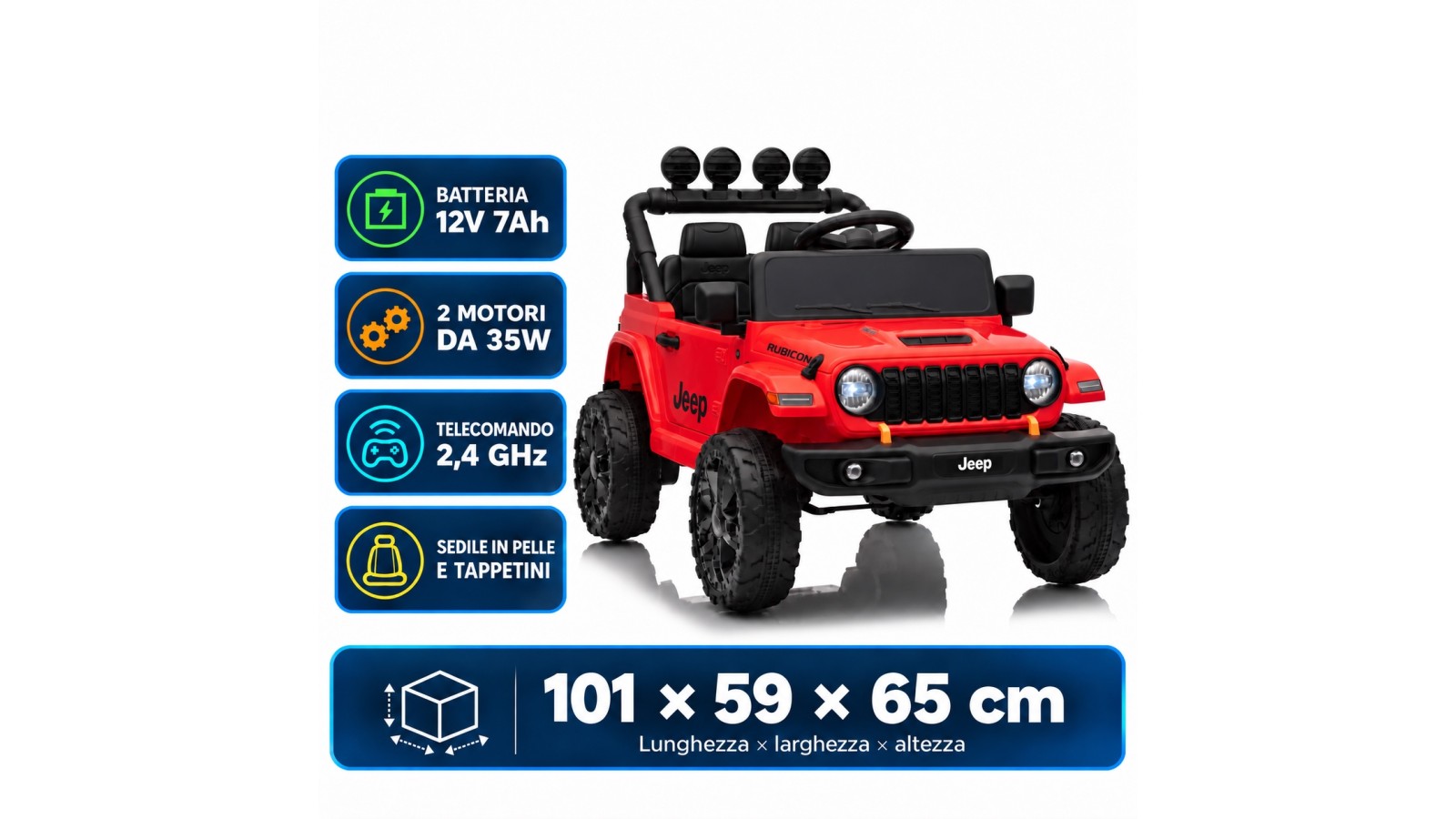 Auto Elettrica Bambini Jeep Wrangler Rubicon 12V Rossa Telecomando