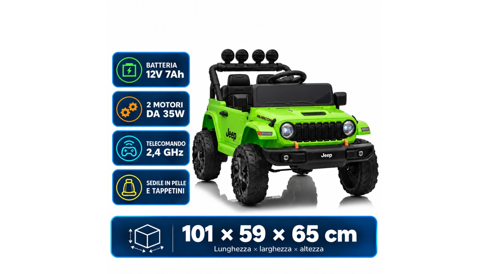 Auto Elettrica Bambini Jeep Wrangler Rubicon 12V Verde Telecomando