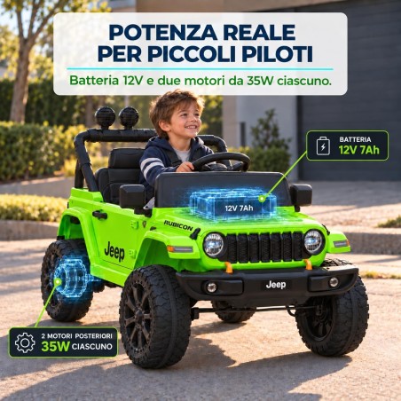 Auto Elettrica Bambini Jeep Wrangler Rubicon 12V Verde Telecomando