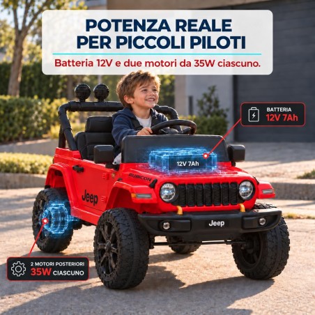 Auto Elettrica Bambini Jeep Wrangler Rubicon 12V Rossa Telecomando