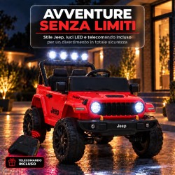Auto Elettrica Bambini Jeep Wrangler Rubicon 12V Rossa Telecomando