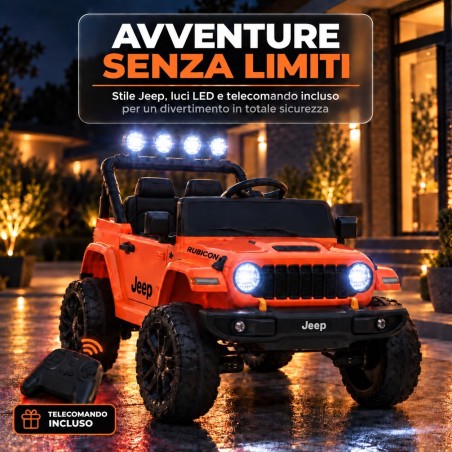 Auto Elettrica Bambini Jeep Wrangler Rubicon 12V Arancione Telecomando