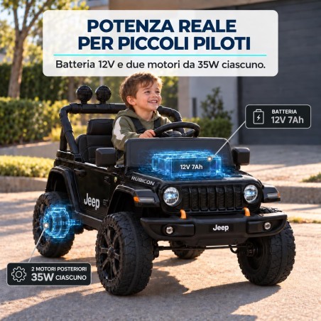 Auto Elettrica Bambini Jeep Wrangler Rubicon 12V Nera Telecomando