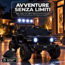 Auto Elettrica Bambini Jeep Wrangler Rubicon 12V Nera Telecomando
