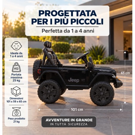 Auto Elettrica Bambini Jeep Wrangler Rubicon 12V Nera Telecomando