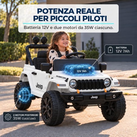Auto Elettrica Bambini Jeep Wrangler Rubicon 12V Bianca Telecomando