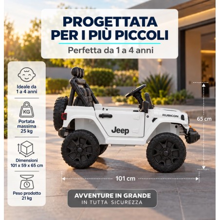 Auto Elettrica Bambini Jeep Wrangler Rubicon 12V Bianca Telecomando