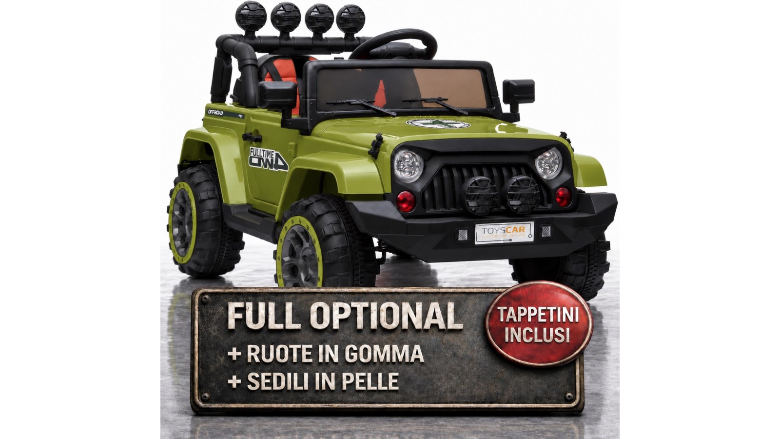 Auto Macchina Elettrica per Bambini Fuoristrada Verde 12V MP3 Led con Telecomando Full Optional Sedili in Pelle