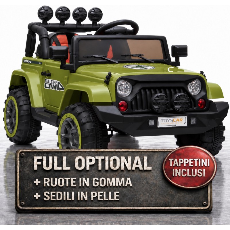Auto Macchina Elettrica per Bambini Fuoristrada Verde 12V MP3 Led con Telecomando Full Optional Sedili in Pelle