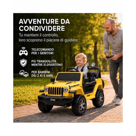Auto Elettrica Bambini Jeep Wrangler Rubicon 12V Gialla Telecomando Full Optional