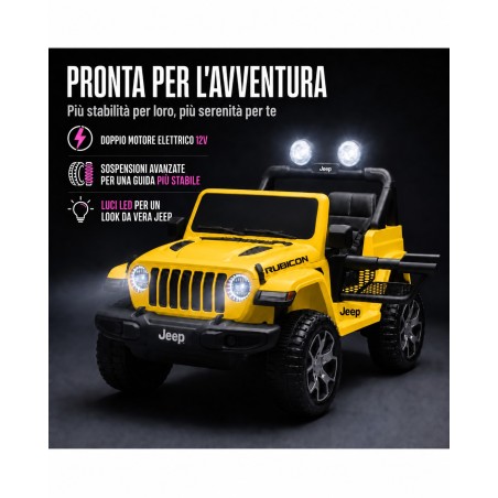 Auto Elettrica Bambini Jeep Wrangler Rubicon 12V Gialla Telecomando Full Optional