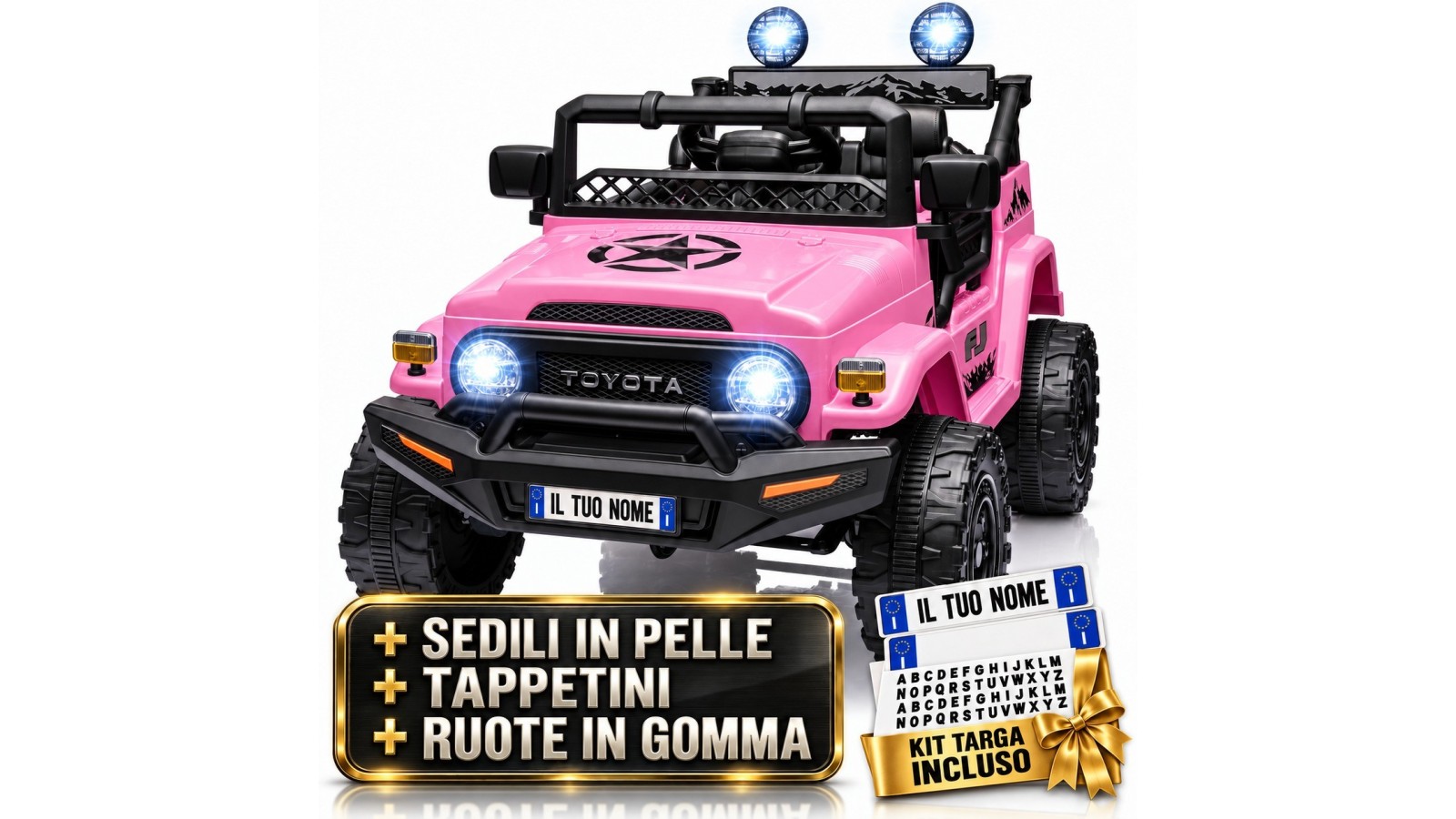 Auto Elettrica per Bambini Jeep Toyota Fj Cruiser 12V Ruote in Gomma Full Optional Sedile Pelle Porte Apribili Telecomando