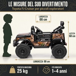 Auto Elettrica Bambini Toyota FJ Cruiser 12V Nera 1-4 Anni Telecomando Ruote Gomma