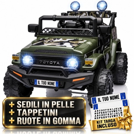Auto Elettrica per Bambini Jeep Toyota Fj Cruiser 12V Ruote in Gomma Full Optional Sedile Pelle Porte Apribili Telecomando Army