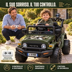 Auto Elettrica per Bambini Jeep Toyota Fj Cruiser 12V Ruote in Gomma Full Optional Sedile Pelle Porte Apribili Telecomando Army