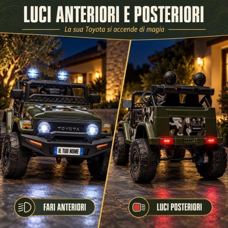 Auto Elettrica per Bambini Jeep Toyota Fj Cruiser 12V Ruote in Gomma Full Optional Sedile Pelle Porte Apribili Telecomando Army