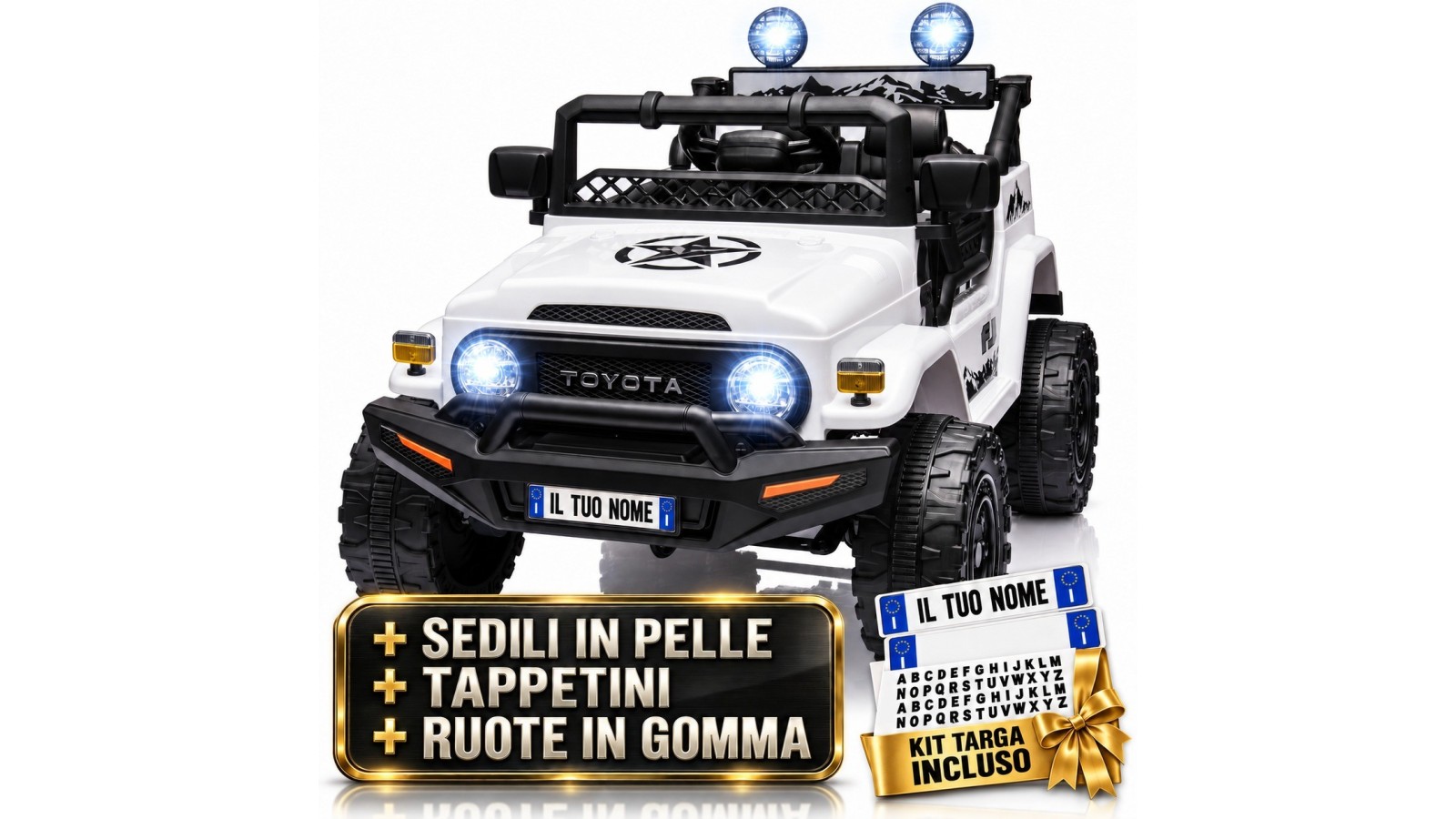 Auto Elettrica per Bambini Jeep Toyota Fj Cruiser 12V Ruote in Gomma Full Optional Sedile Pelle Porte Apribili Telecomando