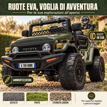 Auto Elettrica per Bambini Jeep Toyota Fj Cruiser 12V Ruote in Gomma Full Optional Sedile Pelle Porte Apribili Telecomando Army