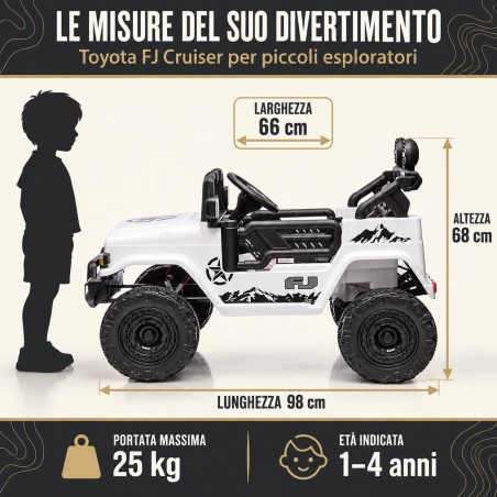 Auto Elettrica per Bambini Jeep Toyota Fj Cruiser 12V Ruote in Gomma Full Optional Sedile Pelle Porte Apribili Telecomando