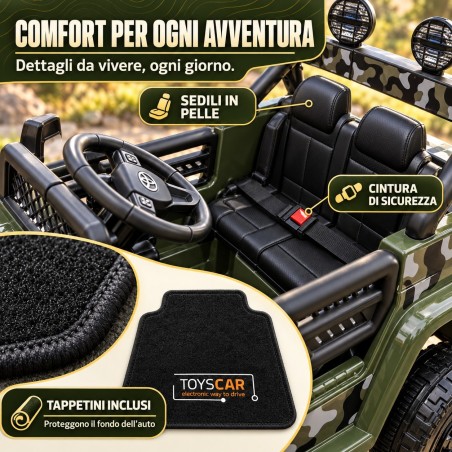 Auto Elettrica per Bambini Jeep Toyota Fj Cruiser 12V Ruote in Gomma Full Optional Sedile Pelle Porte Apribili Telecomando Army