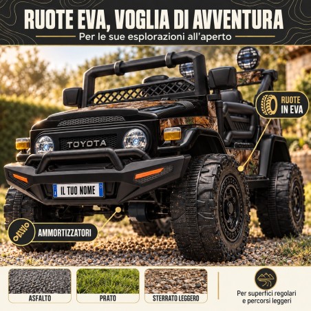 Auto Elettrica Bambini Toyota FJ Cruiser 12V Nera 1-4 Anni Telecomando Ruote Gomma