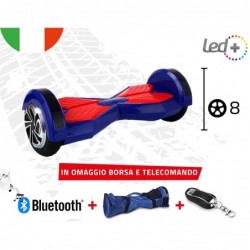 HOVERBOARD BLUE 8.0" POLLICI LUCI LED BLUETOOTH SPEAKER BORSA E TELECOMANDO